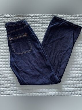 BANANA REPUBLIC high rise Wide Leg Zip On The Back Pocket Dark Wash Jeans Sz 29L